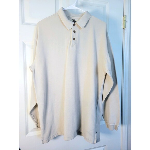 Tommy Bahama Men Long Sleeve Polo Shirt XL Cream/Beige Silk Cotton Resort Ribbed - Picture 1 of 9